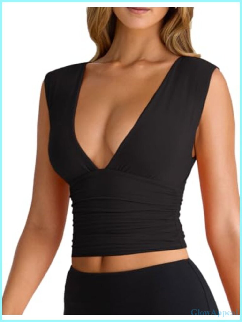 Women's Sexy Deep V-Neck Ruched Sleeveless Crop Tank Top Stretchy Slim Fit